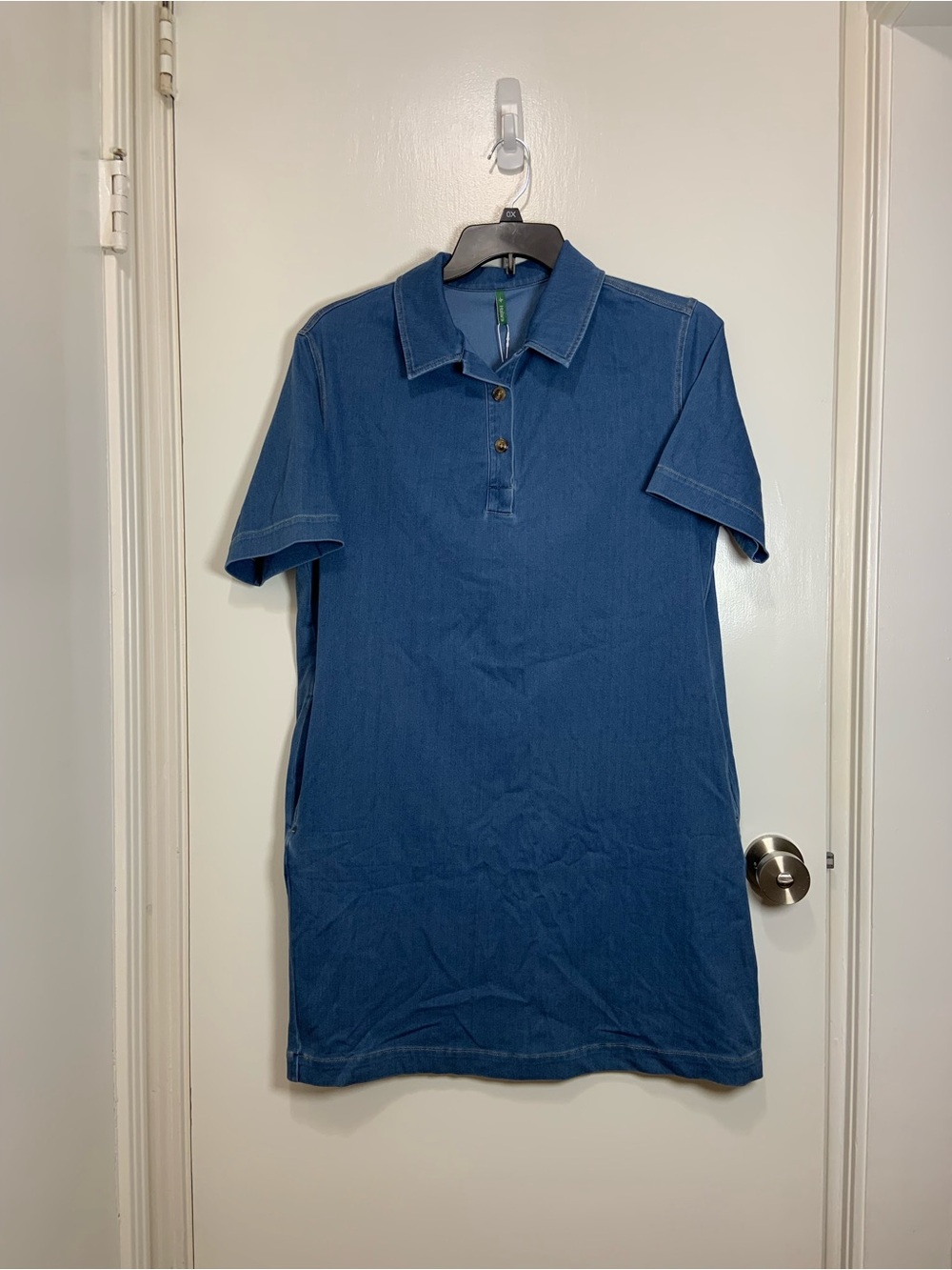 Halara Flex Denim Dress Size L Blue Polo Collared Short Sleeve Dress